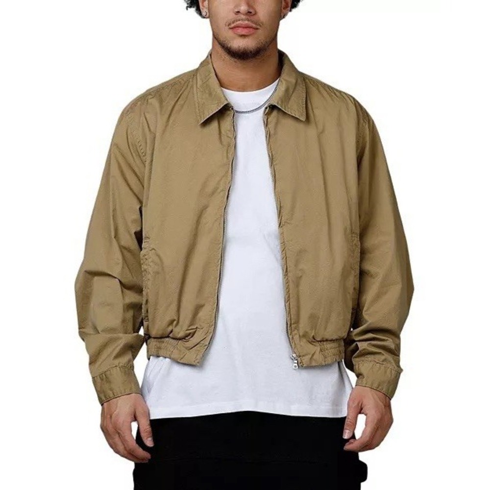 MNML NWT Grandpa's Bomber Jacket Mens Size Large Tan Full Zip Cotton Streetwear